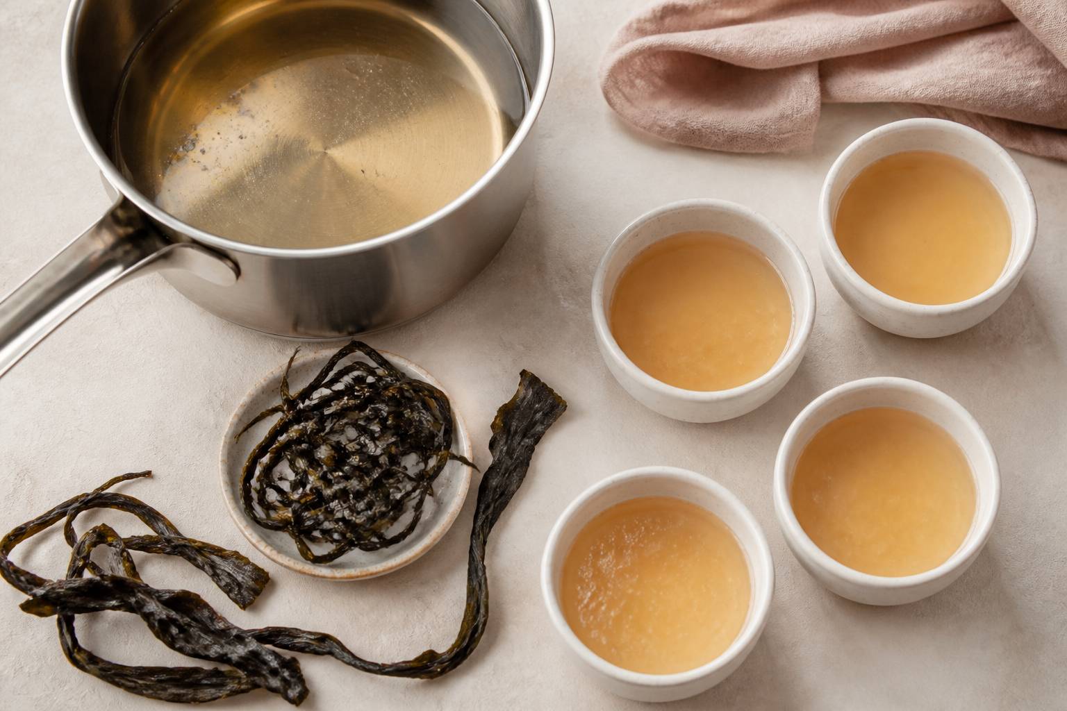 Préparation d'une gelée d'agar agar dans une casserole en inox