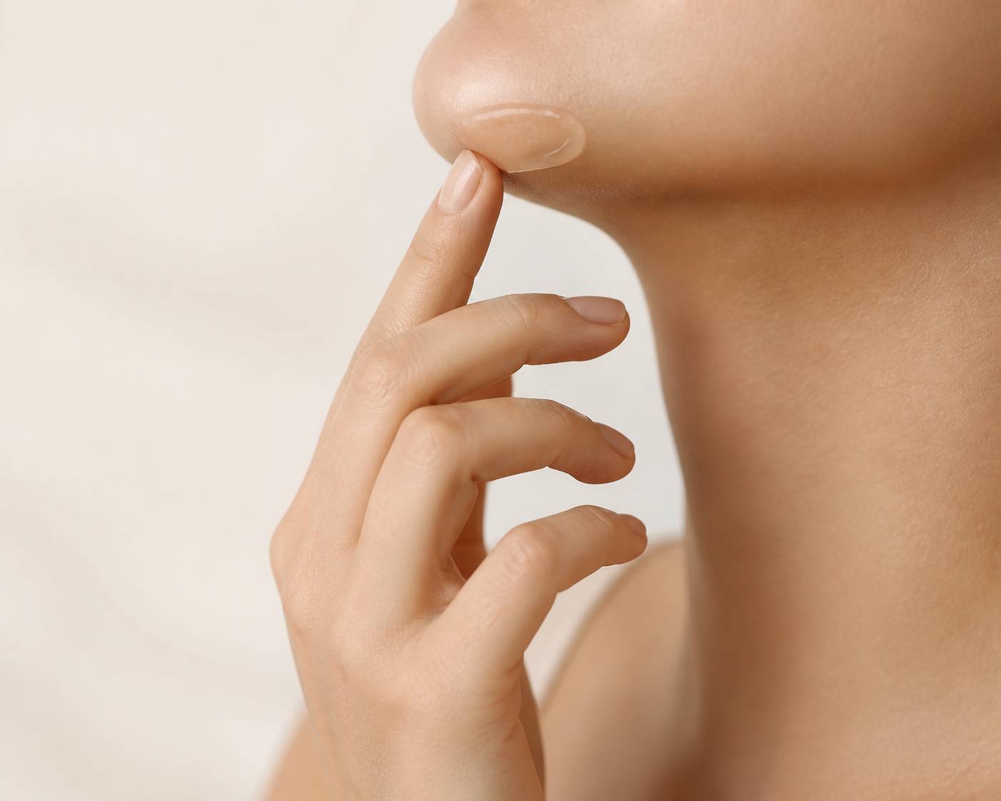 Main appliquant un gel de soin sur la zone du menton